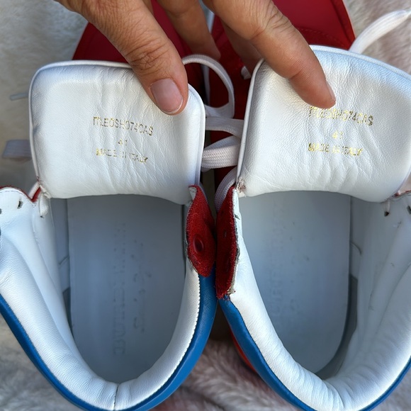 BRIGHT LEATHER SUEDE "REETH" "BURBERRY" LETTERING LOGO HI TOP LACE UP SNEAKERS - Picture 11 of 11